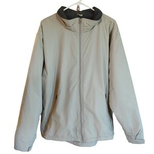 Lands End Jacket Khaki Polar Tec Fleece Lined Mens Size Large Zipped Pockets SEE